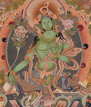 Tibetan Green Tara Thangka | Religious Wall Decoration Painting