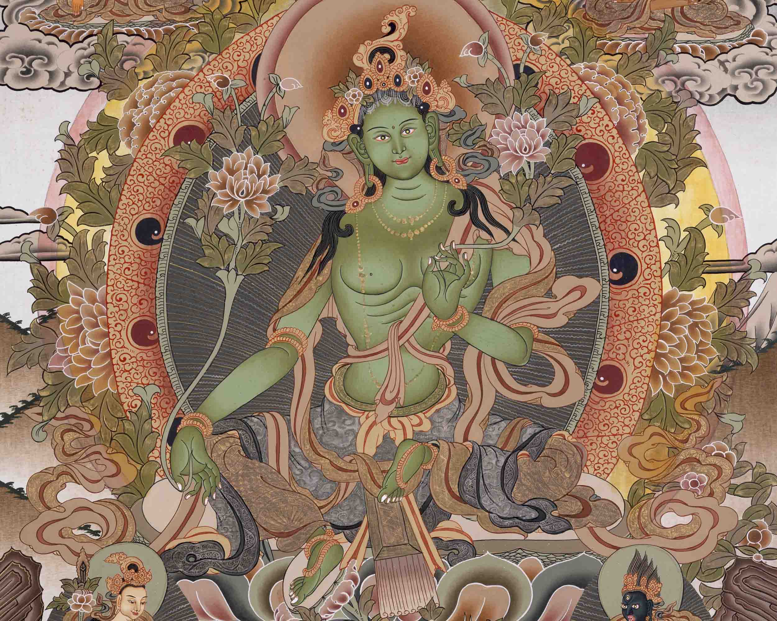 Tibetan Green Tara Thangka | Religious Wall Decoration Painting
