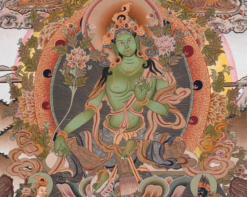 Tibetan Green Tara Thangka | Religious Wall Decoration Painting