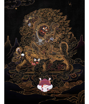 Dorje Drollo Thangka | Black And Gold Thanka | Tibetan Buddhist Deity