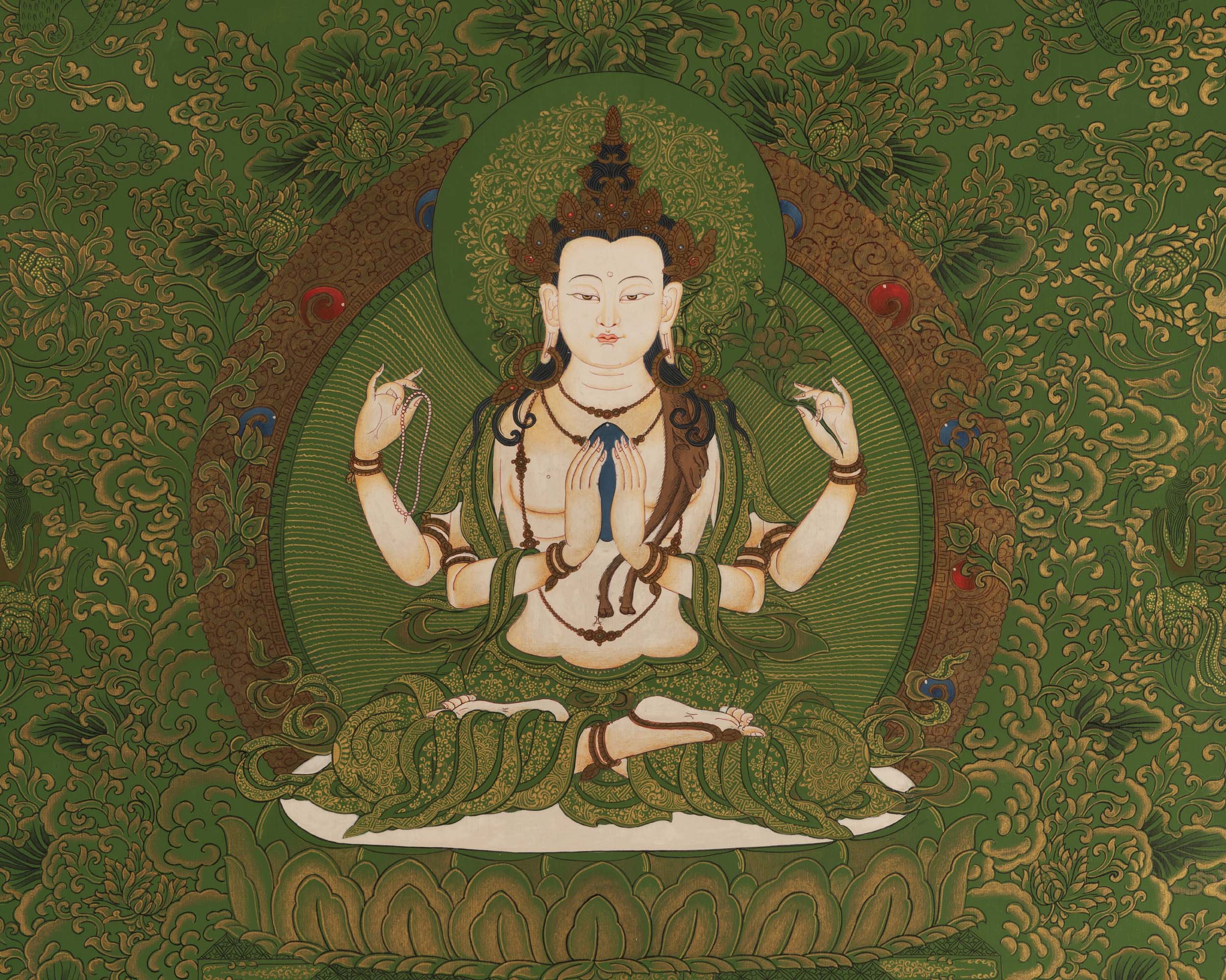 Chengrezig Thangka | Bodhisattva Avalokiteshvara | Wall Decoration Artifacts