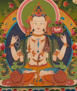 Chenresig Thangka | Followed By Mahalakala And Manjushree  | Religious Wall Decor