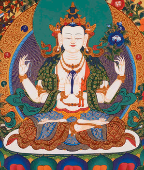 Four-Armed Avalokiteshvara Chenresig | Traditional Thangka | Wall Decors