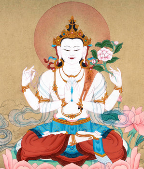 Chenrezig  | Four Arms Avalokiteshvara Thangka | Bodhisattva Painting