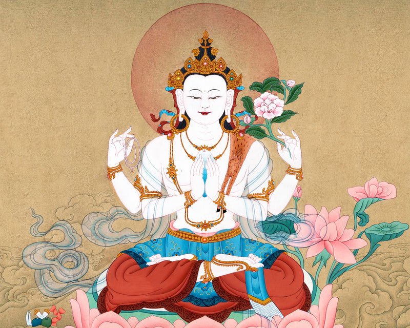 Chenrezig  | Four Arms Avalokiteshvara Thangka | Bodhisattva Painting