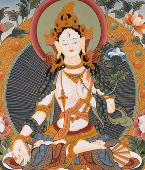 White Tara Thangka Painting | Female Bodhisattva | Decorative Art