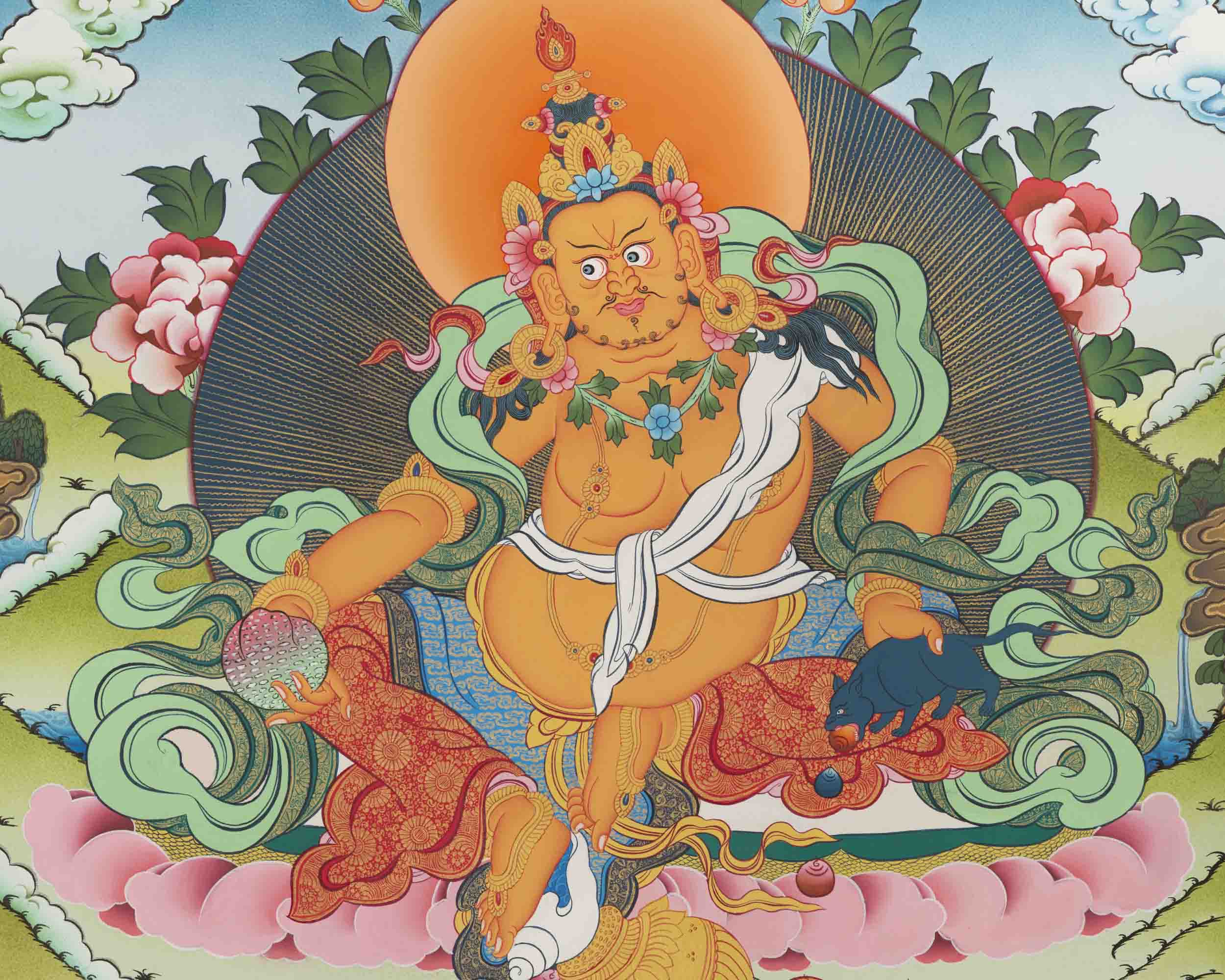 Dzambala Kubera Thangka Painting | Deity Of Wealth | Wall Decors