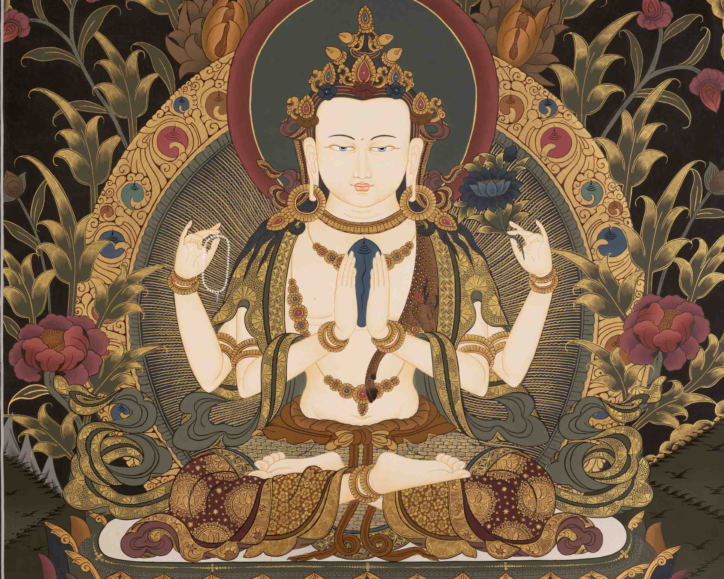 Avalokitesvara Chengrezig Thangka | Wall Hanging Yoga Thangka