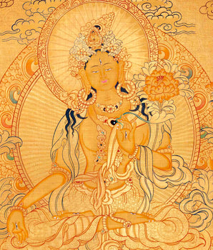Hand-Painted White Tara Thangka | Wall Hanging Decor