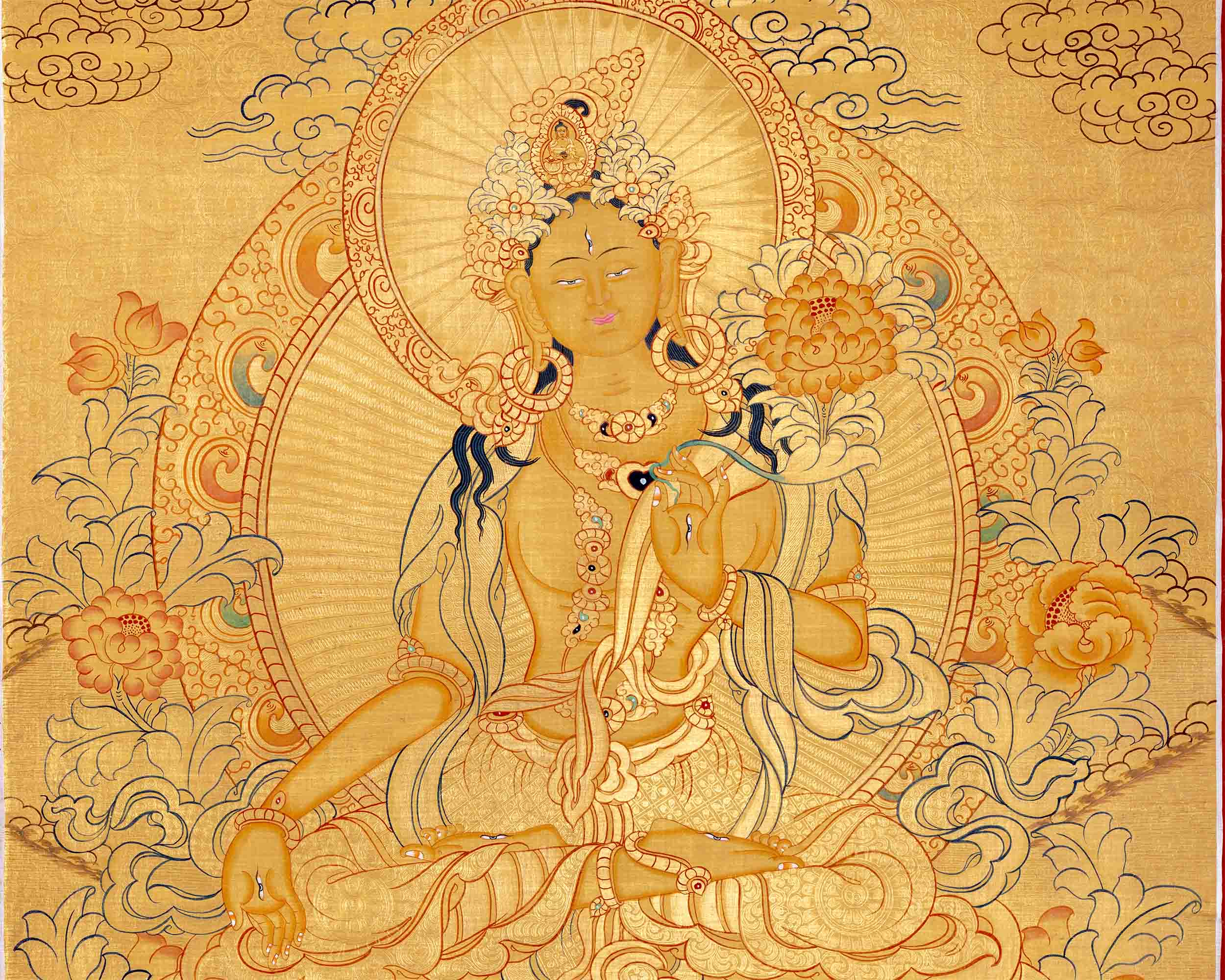 Hand-Painted White Tara Thangka | Wall Hanging Decor