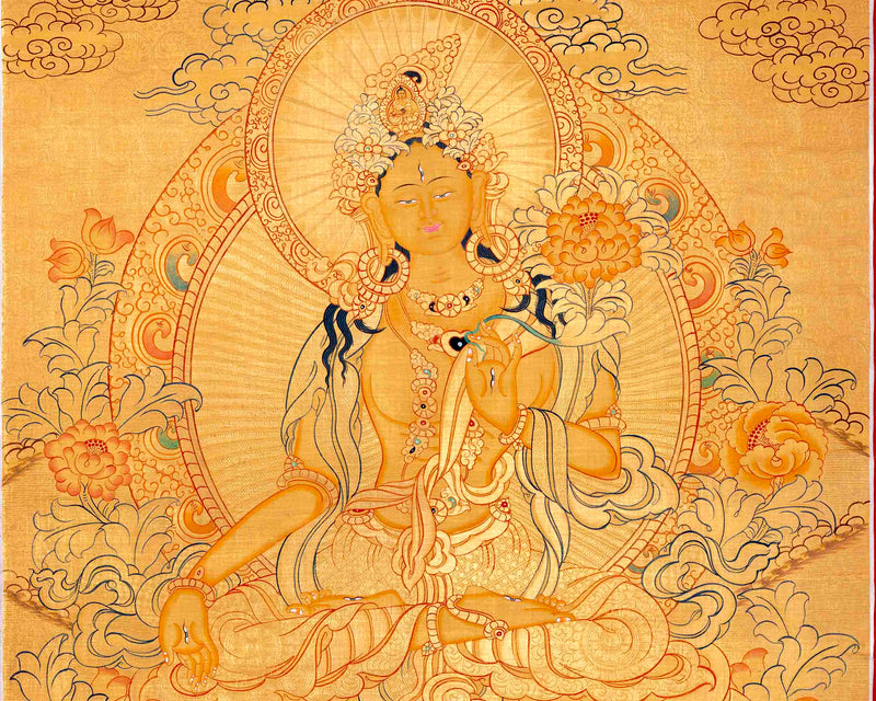 Hand-Painted White Tara Thangka | Wall Hanging Decor