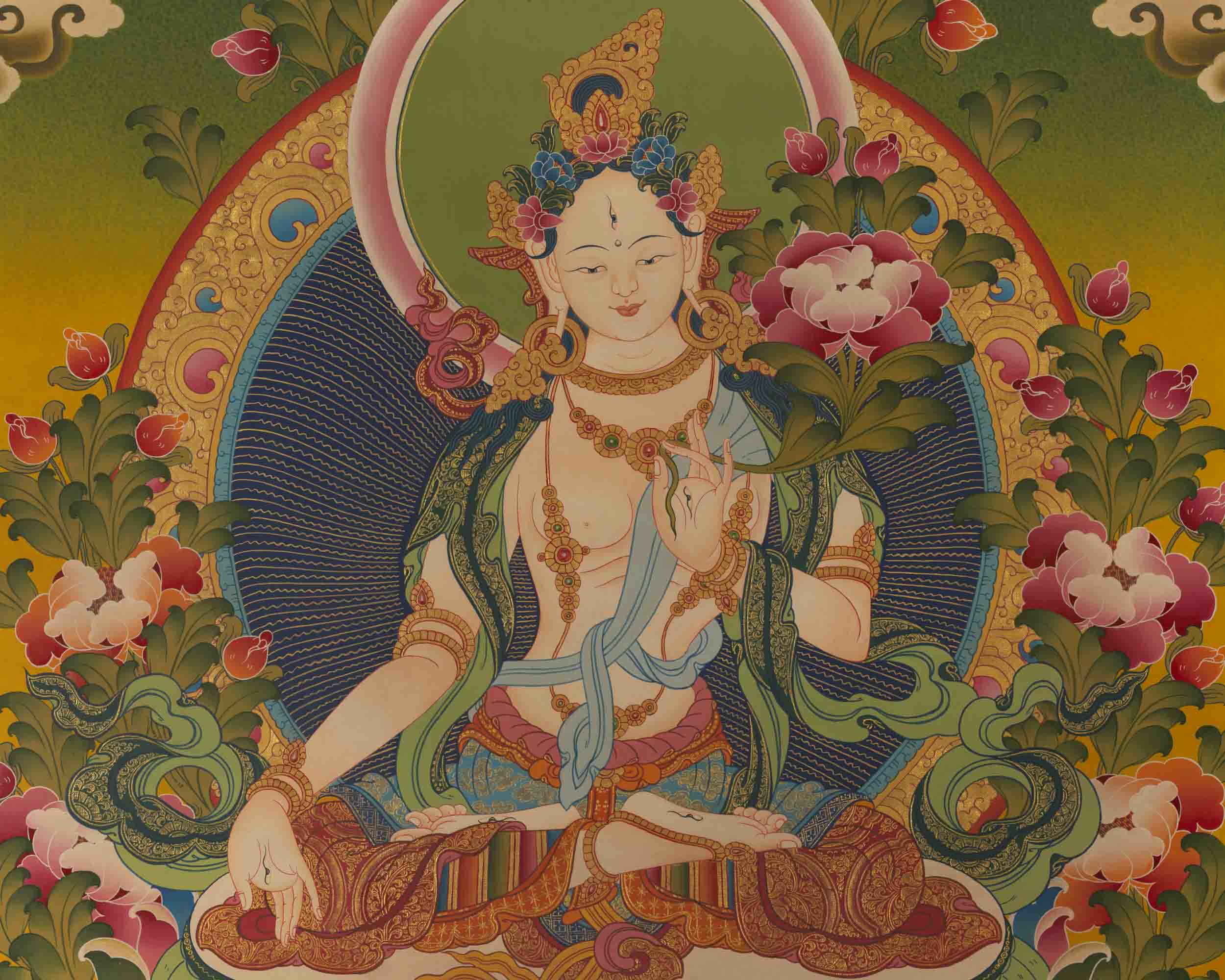 White Tara Thangka | Religious Buddhist Paintinig | Wall Decors