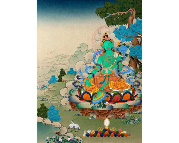 Indoor Green Tara Thangka | Mother Tara | Traditional Hand Painted Deity