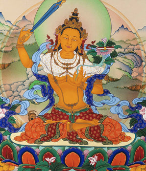 Manjushri God Of Knowledge | High Quality Thangka Print | Spiritual Gifts
