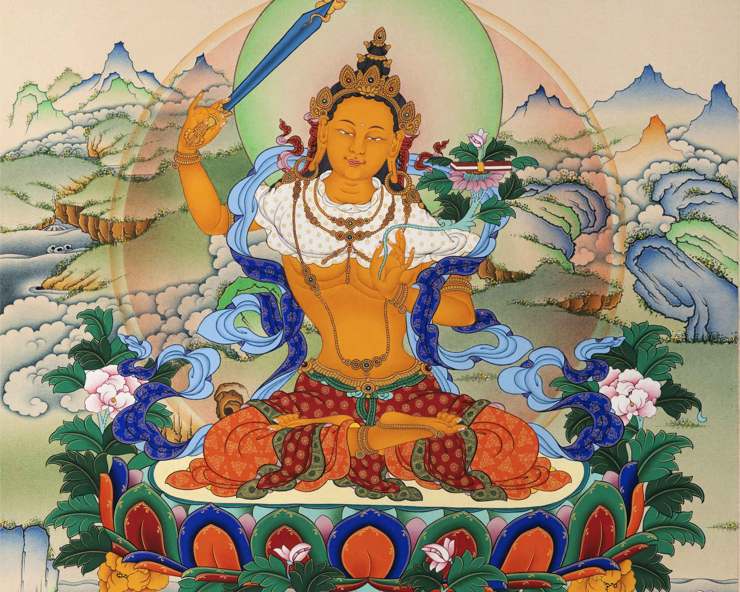 Manjushri God Of Knowledge | High Quality Thangka Print | Spiritual Gifts