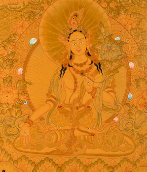 White Tara Thangka Painting | Meditation Canvas Art