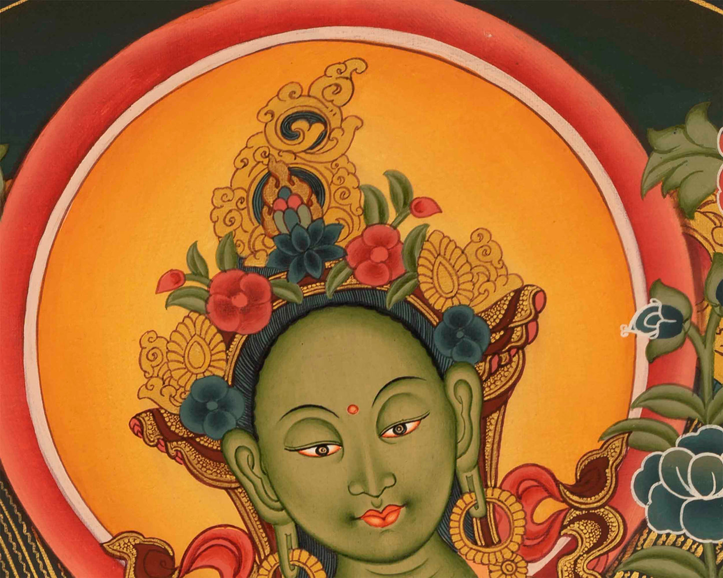 Green Tara Thangka | Female Bodhisattva Wall hanging Painting