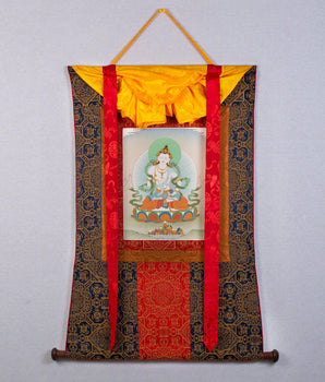 Vajrasattva Thangka | Tibetan Thangka Painting With Brocade