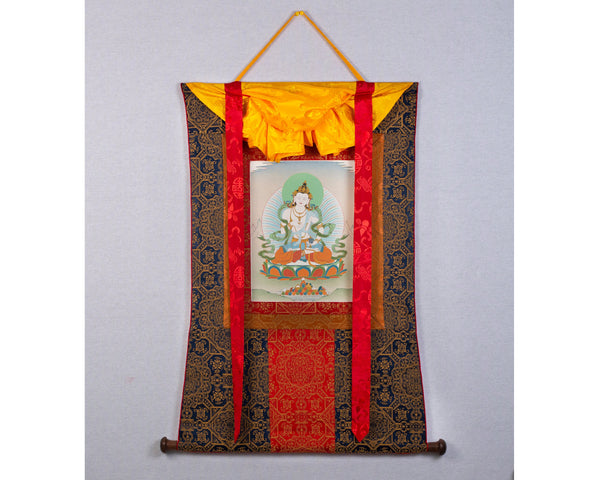 Vajrasattva Thangka | Tibetan Thangka Painting With Brocade