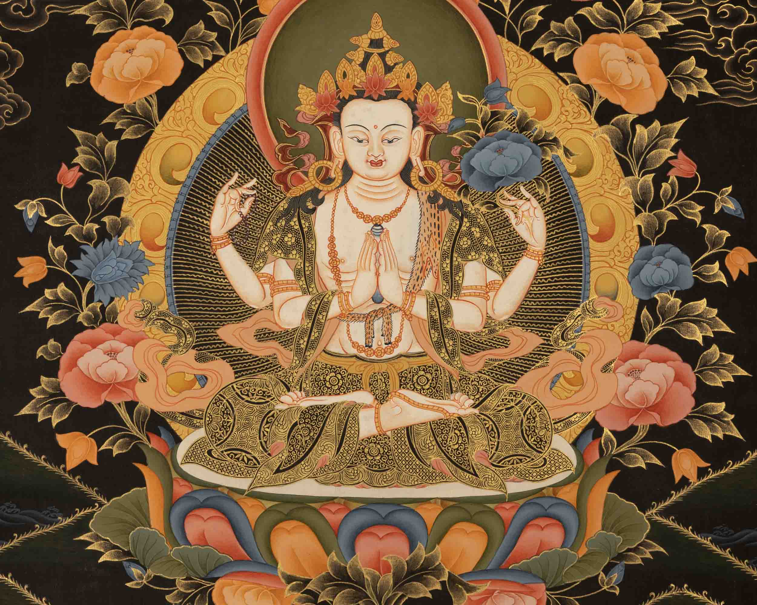 Avalokiteshvara Chenresig | Traditional Tibetan Thangka | Religious Wall Decor