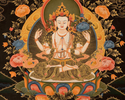 Avalokiteshvara Chenresig | Traditional Tibetan Thangka | Religious Wall Decor