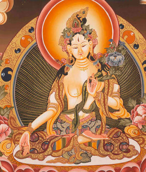 Female Bodhisattva Art | White Tara Thangka | Religious Wall Decors