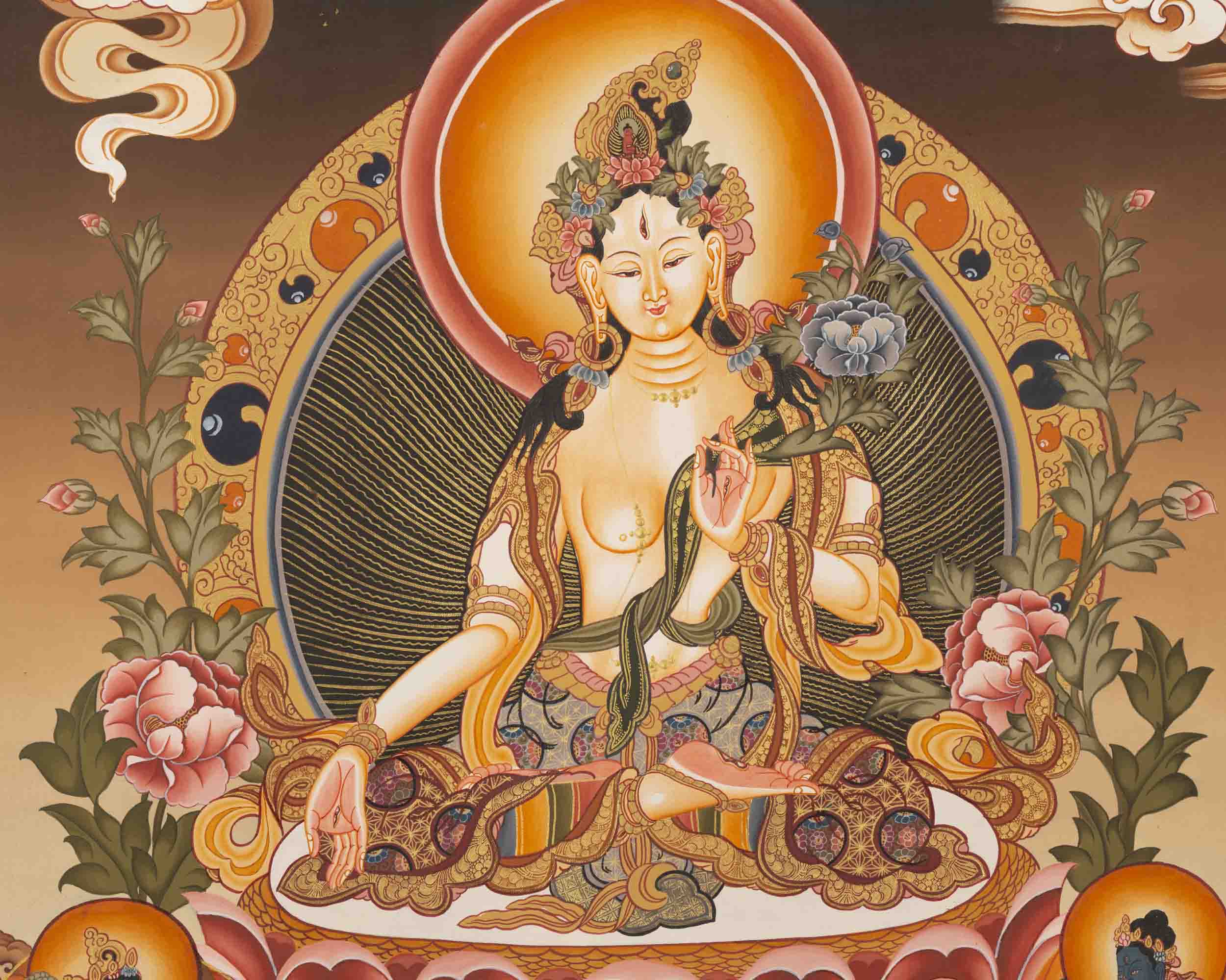 Female Bodhisattva Art | White Tara Thangka | Religious Wall Decors
