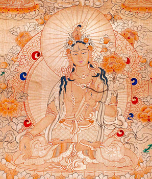 Traditional White Tara Thangka | Mother Buddha Painting with 24k Gold
