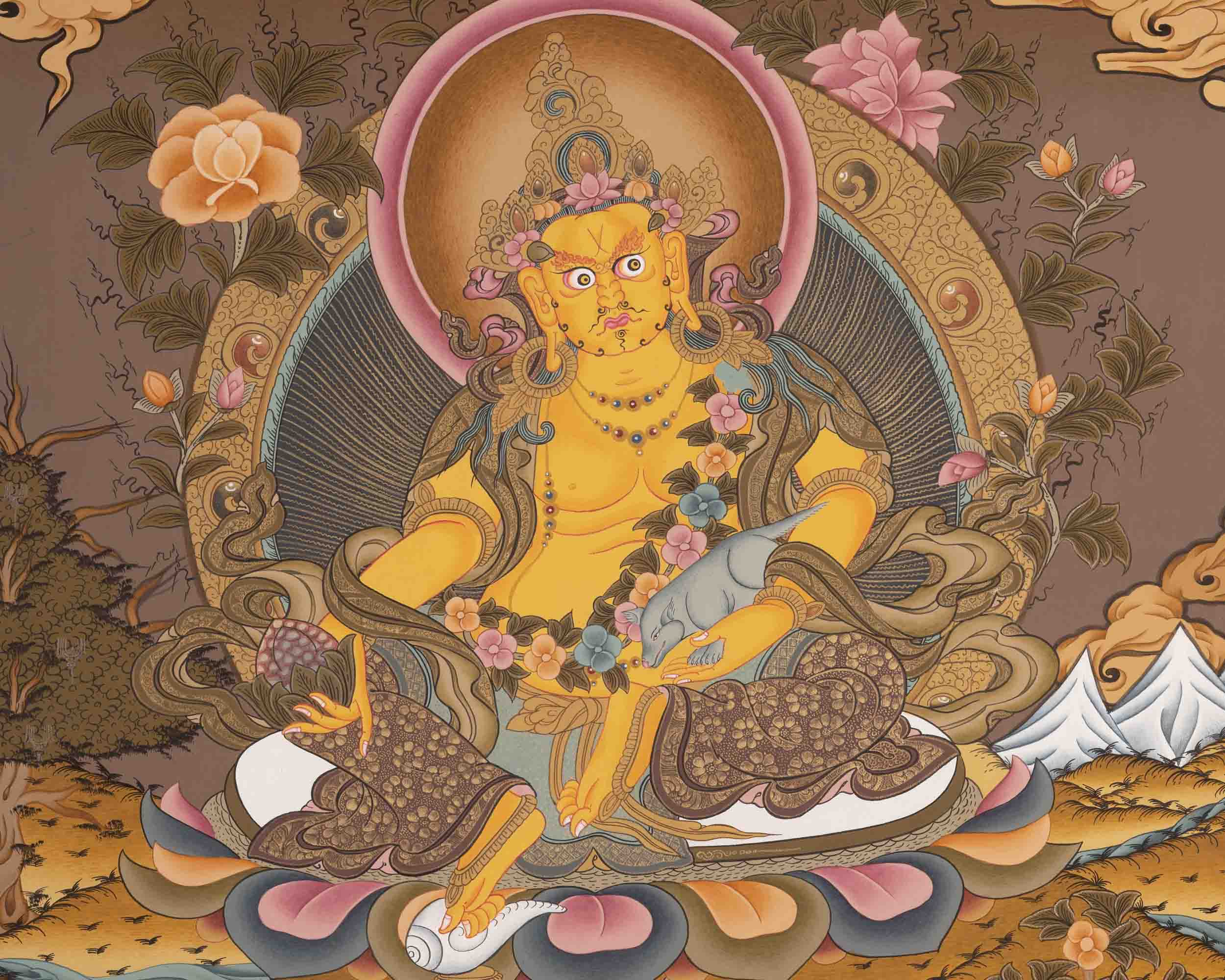 Dzambhala Tibetan Thangka | Religious Buddhist Art | Wall Decors