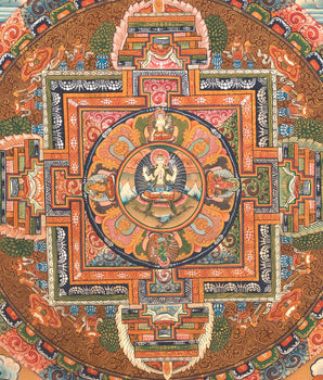 Chenrezig Mandala Thangka | Handpainted Religious Buddhist Art