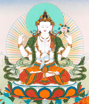 Bodhisattva Thangka | Genuine 24K Gold Hand Painted Tibetan Art | Avalokiteshvara, Vajrapani & Manjushri