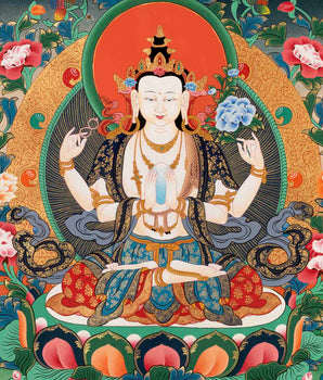 Avalokitesvara Chengrezig Thangka | Religious Buddhist Art | Wall Decors