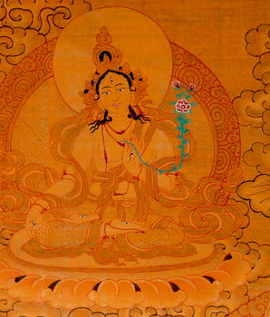 Gold Manjushri Thangka | Tibetan Buddhist Wall Decor Art