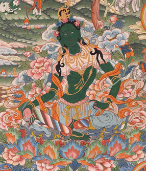 Healing Green Tara Thangka | Healing Female Deity Painting | Wall Decors