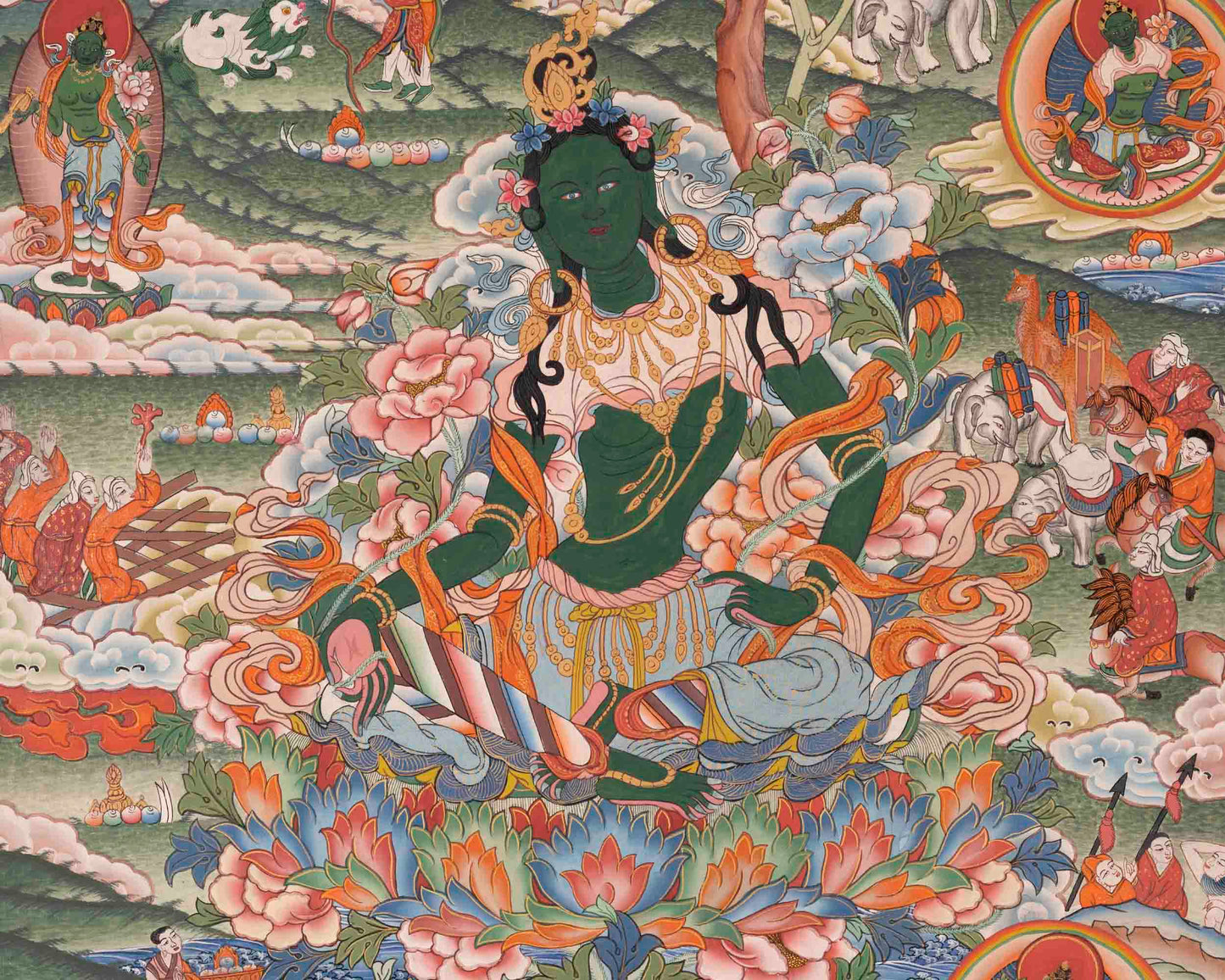 Healing Green Tara Thangka | Healing Female Deity Painting | Wall Decors