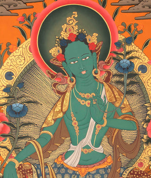 Quality Green Tara Thangka | Handpainted Buddhist Art | Wall Decors
