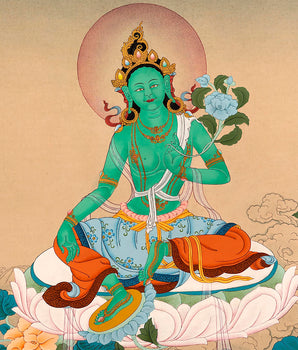 The Green Tara Tibetan Himalayan Thangka | Hand-Painted Buddhist Deity Painting