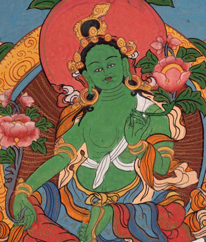 Vintage Small Size Green Tara | Meditation Object Thangka