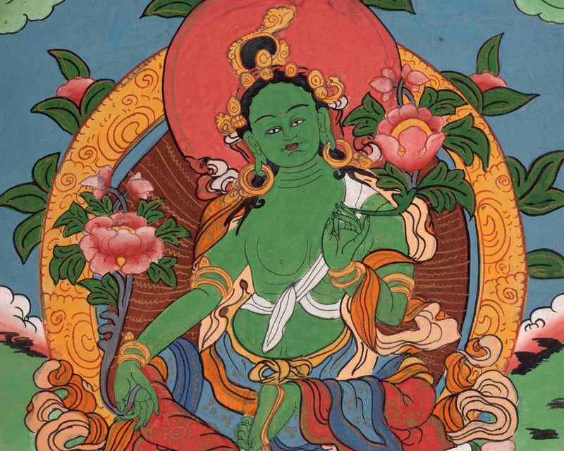 Vintage Small Size Green Tara | Meditation Object Thangka