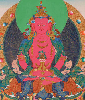 Red Amitayus Buddha Thangka | Religious Hand Painting | Wall Decors
