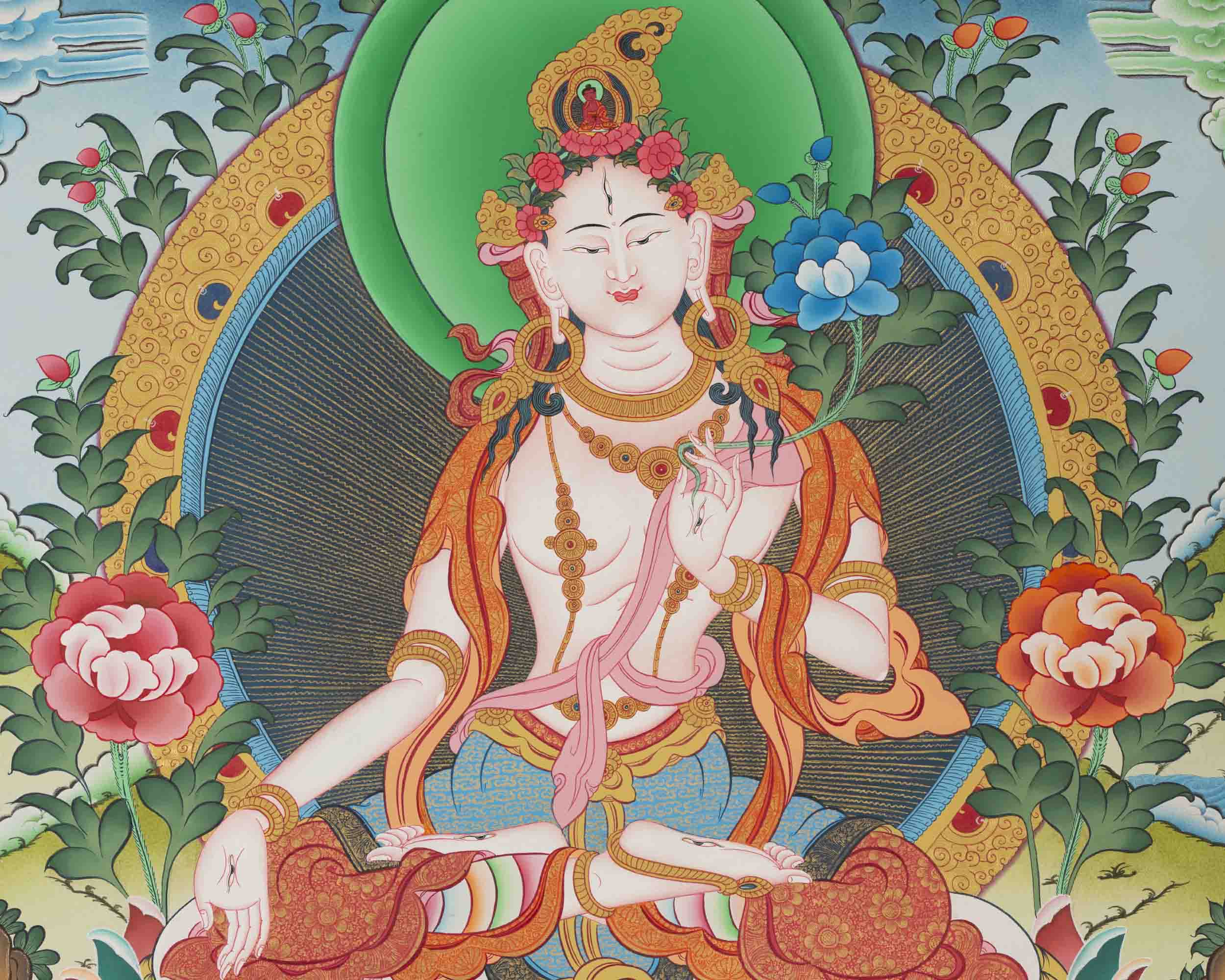 White Tara Thangka Painting | Tibetan Thangka Art