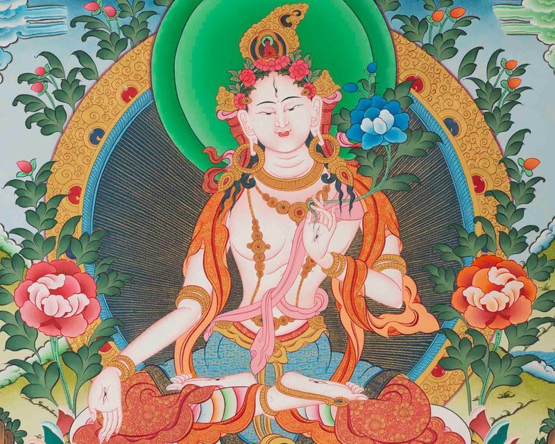 White Tara Thangka Painting | Tibetan Thangka Art