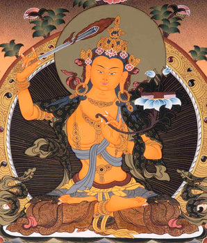 Manjushree With Purple Flower Brocade | Mindfulness Meditation Object