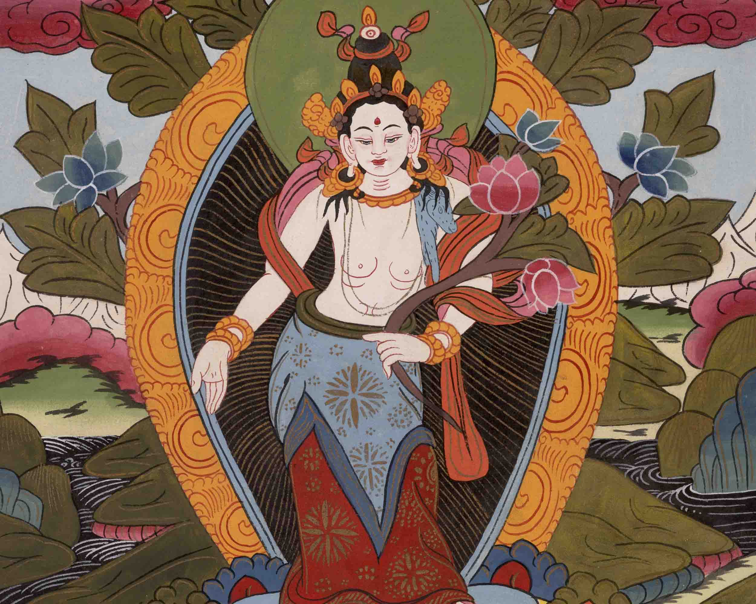 Padmapani Lokeshvara Thangka | Vintage Traditional Art | Wall Decors