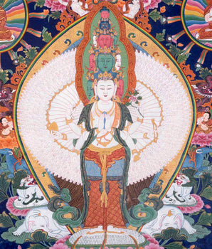 Vintage Avalokiteshvara Thangka | 1000 armed Chengrezig Thangka