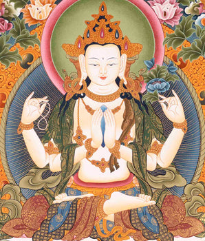 Avalokiteshvara Chengrezig | Wall Hanging Yoga Canvas Thangka