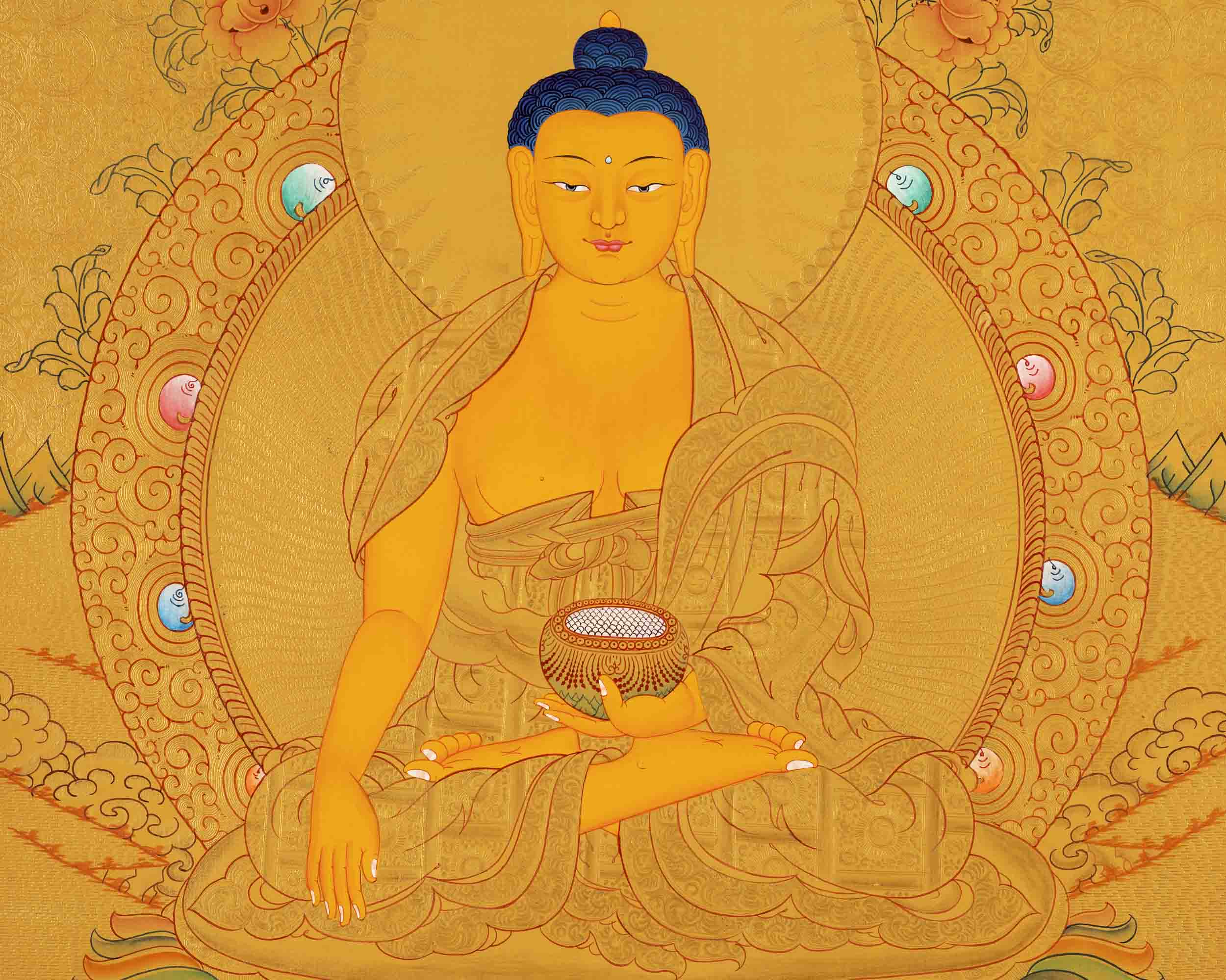 Shakyamuni Buddha Thangka | 24K Gold Painting | Wall Hanging Decors