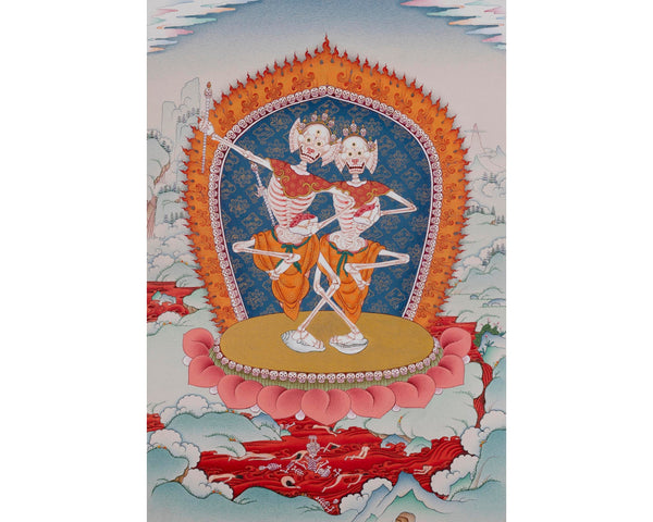 The Dancing Couple Citipati Thangka | Wrathful Lord of Charnel Ground