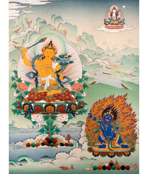 Bodhisattva Thangka | Manjushree With Chenrezig & Vajrapani