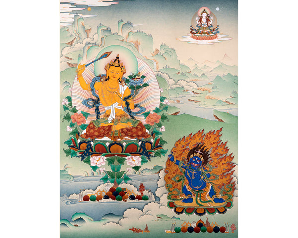 Bodhisattva Thangka | Manjushree With Chenrezig & Vajrapani